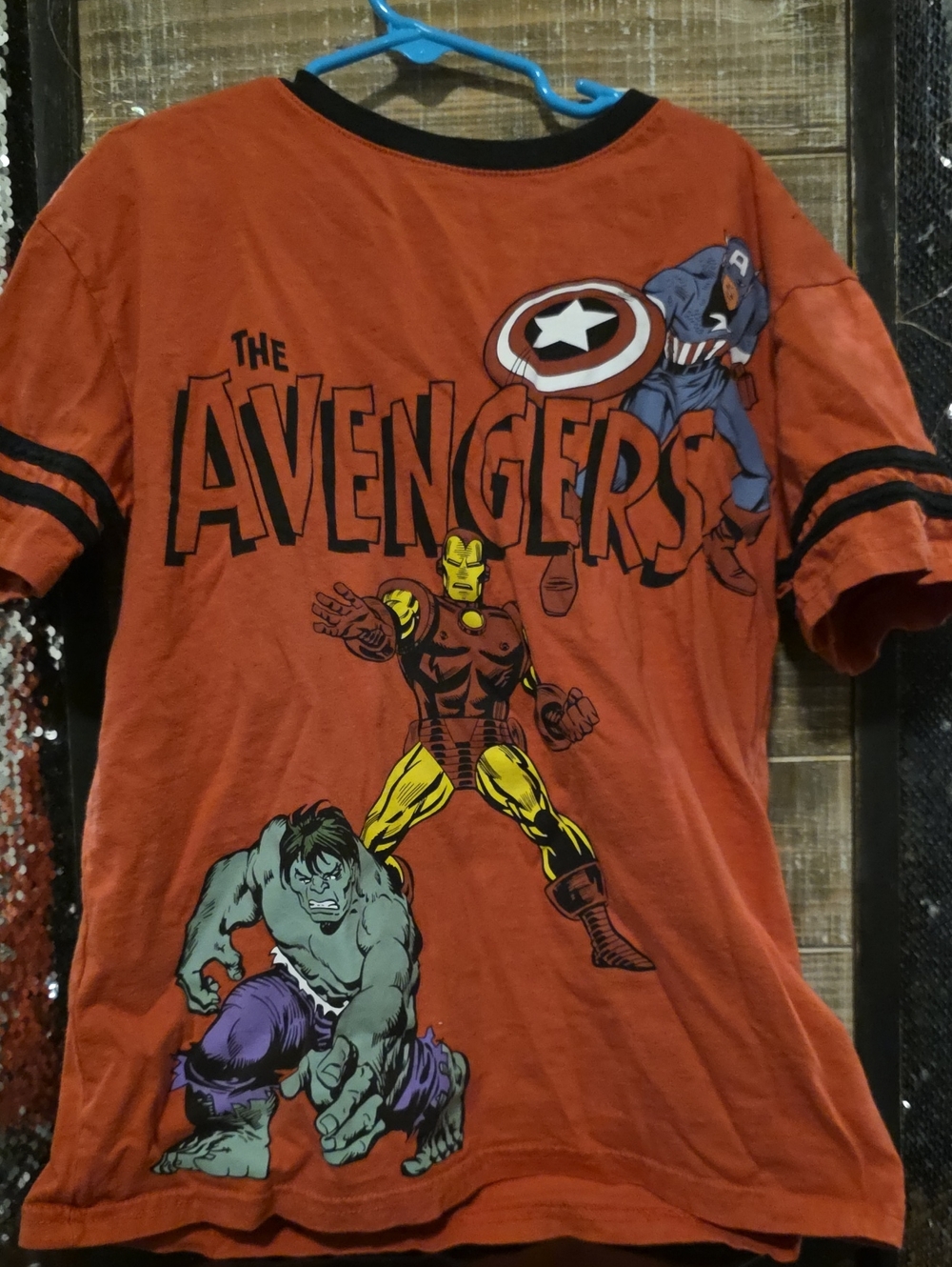 Marvel Orange Avengers Tee with Hulk, Iron Man & Captain America